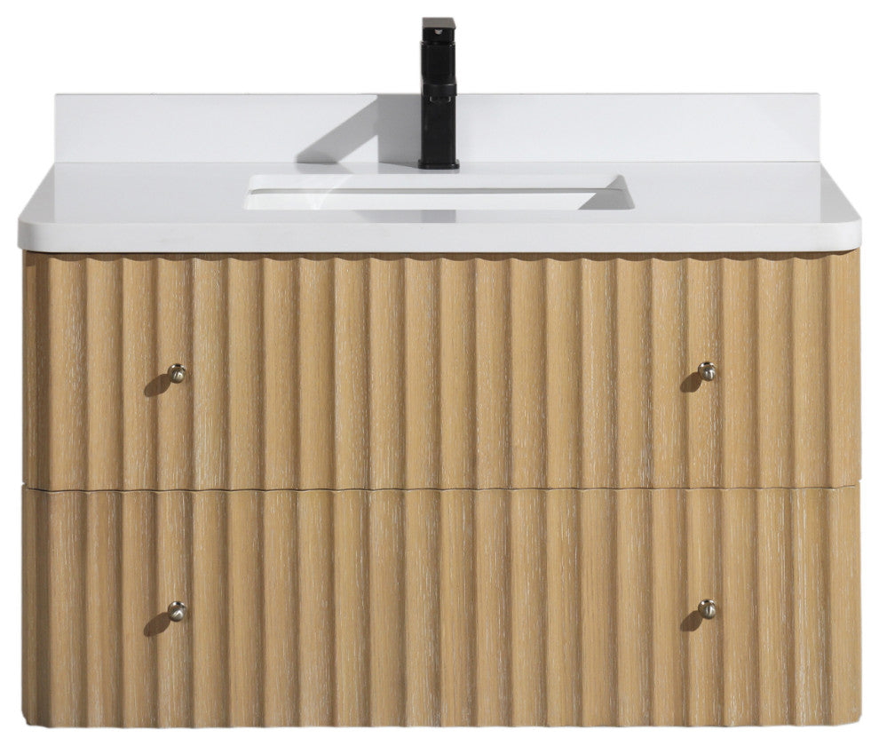 La Jolla Bathroom Vanity, Washed Oak, 36", Single Sink, Floating