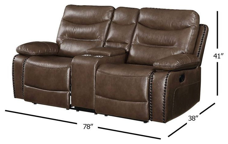 Aashi Loveseat With Console, Motion, Brown Leather-Gel Match