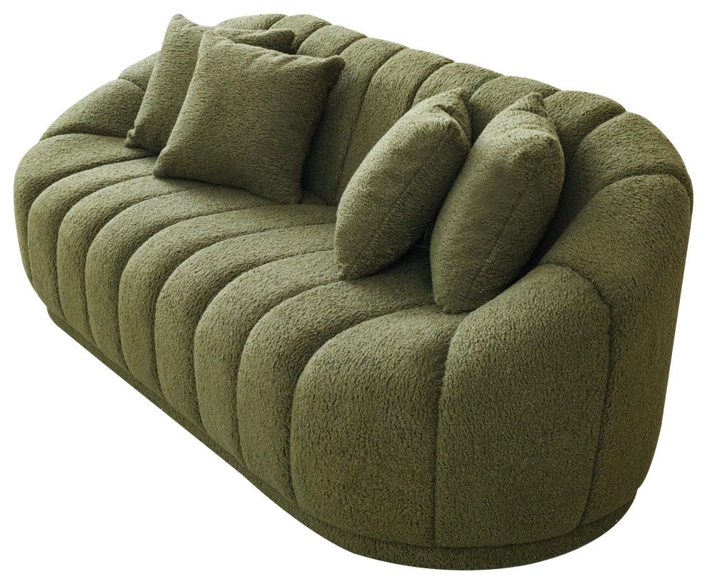 Forrester Mid-Century Modern Japandi Style Tight Back Boucle Couch, Green