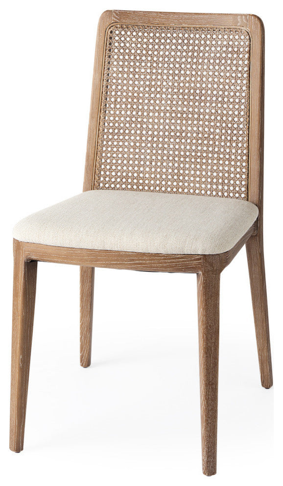 Clara Cream Fabric And Cane Back With Brown Wood Frame   Dining Chair (Set of 2)