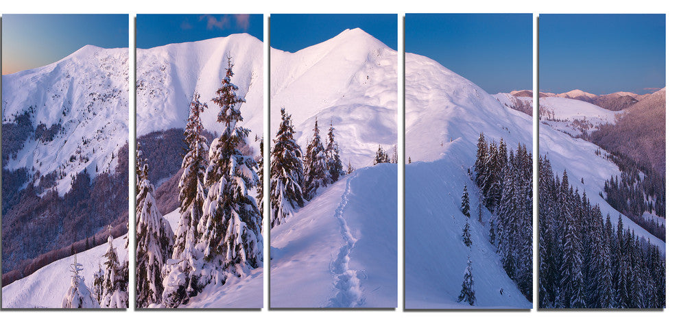 "Frosty Winter Carpathians View" Landscape Wall Art, 5 Panels, 60"x28"