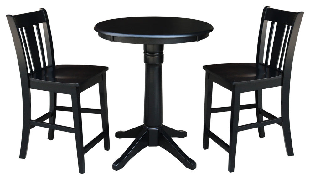 30" Round Top Pedestal Table - With 2 Emily Chairs, Black