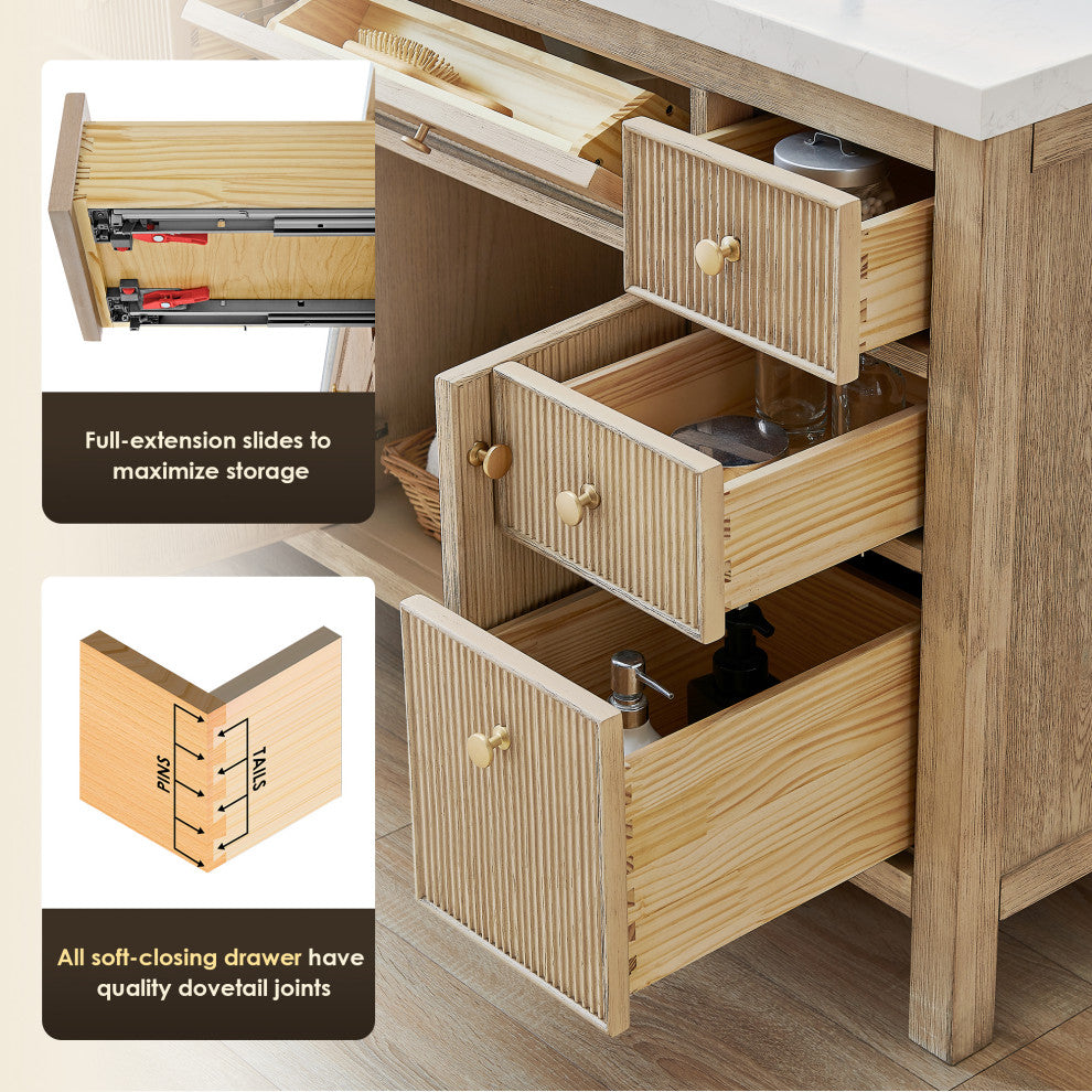 Cerrito Bathroom Vanity, Natural Oak, 36" Single, Without Mirror