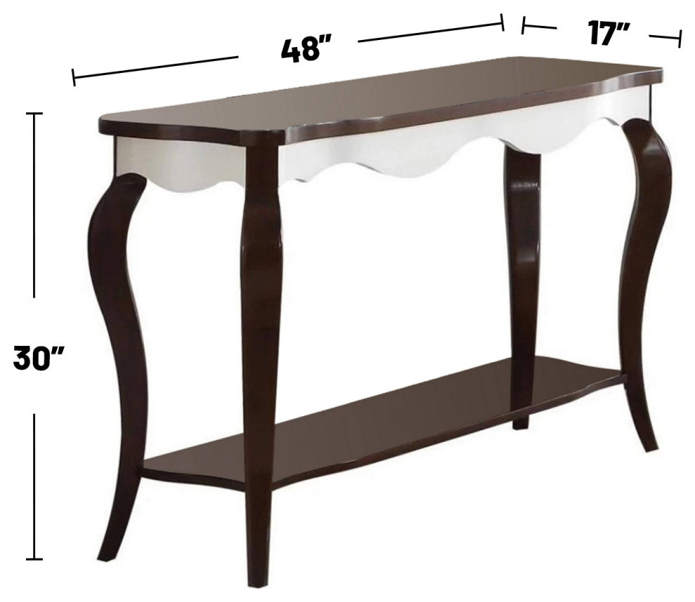 Rectangular Wooden Accent Table With 1 Shelf, White and Walnut Finish