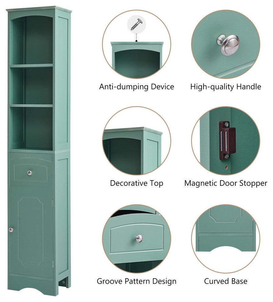 67" Tall Freestanding Bath Storage Cabinet, Adjustable Shelves