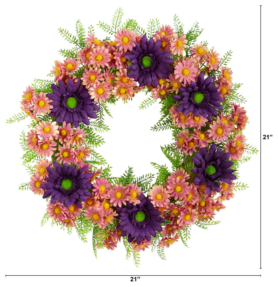 21 in. Mixed Daisy Artificial Wreath