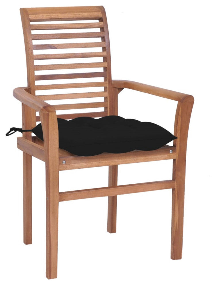 Vidaxl Dining Chairs, Set of 8, With Black Cushions Solid Teak Wood