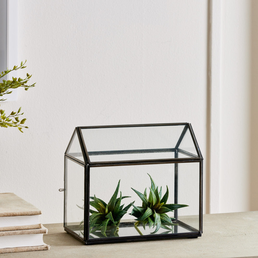 Cottage Terrarium Large, Black, 8x5x7