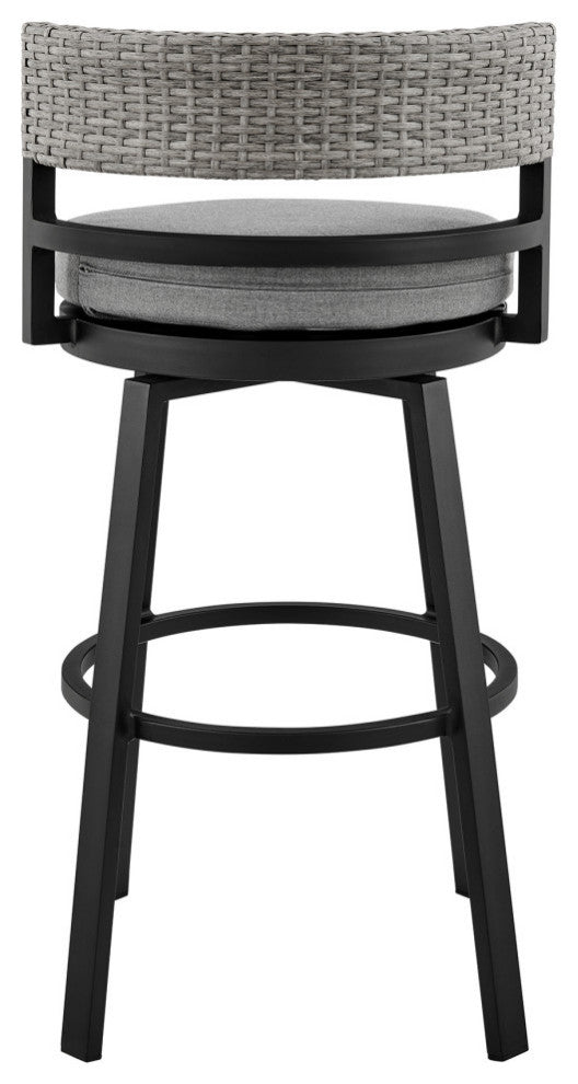 Encinitas Outdoor Stool, Aluminum With Wicker/Gray Cushions, Counter Height