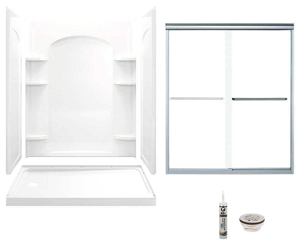 Sterling Ensemble Vikrell Left-Hand Drain Alcove Shower Kit 72"x24"x48", White