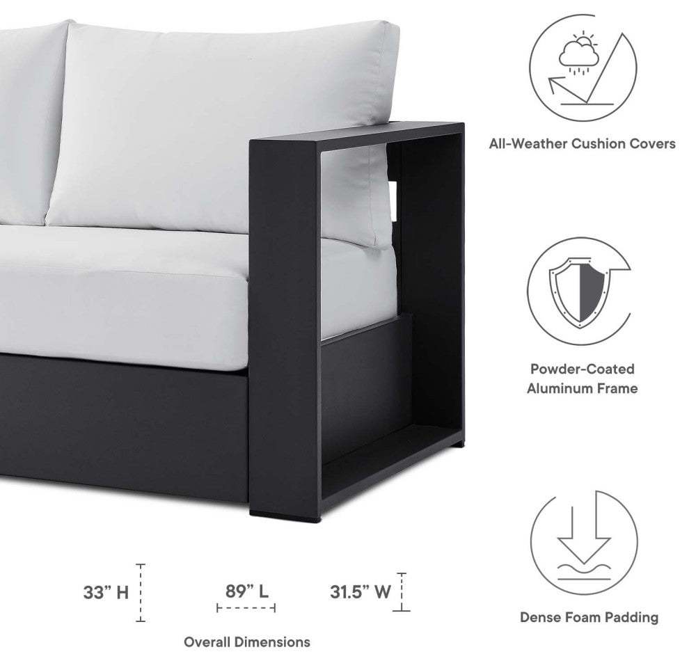Lounge Sectional Sofa Chair Table Set, White, Aluminum, Modern, Outdoor Patio