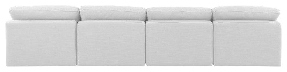 Indulge Upholstered Modular Sofa, White, 4-Piece: 4 Armless Chair, Down Stuffed Linen Textured Fabric