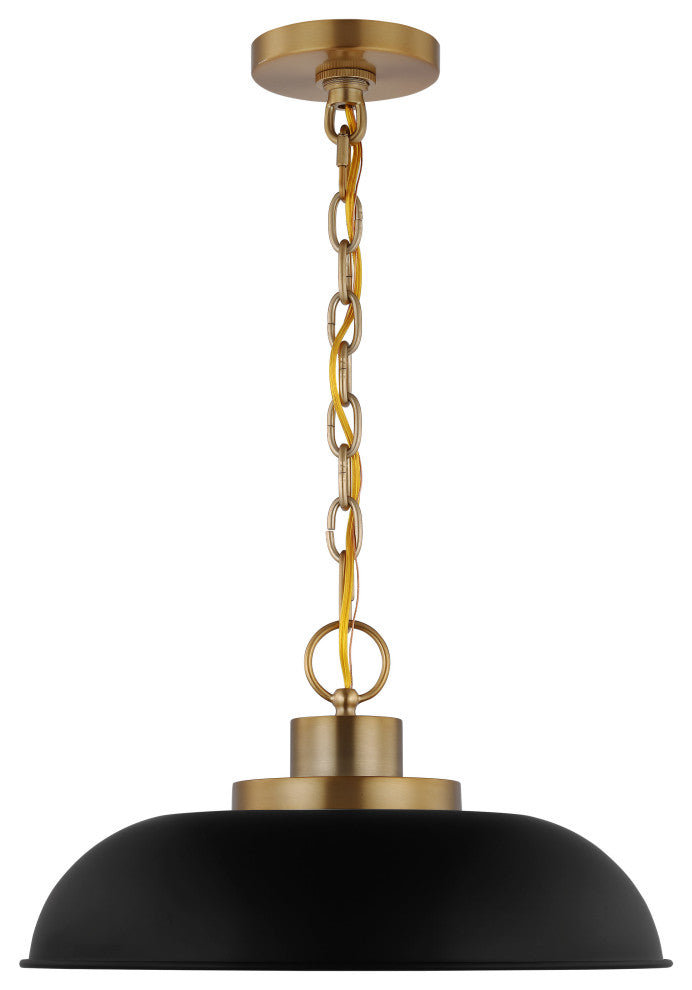 Colony 1-Light Small Pendant, Matte Black With Burnished Brass