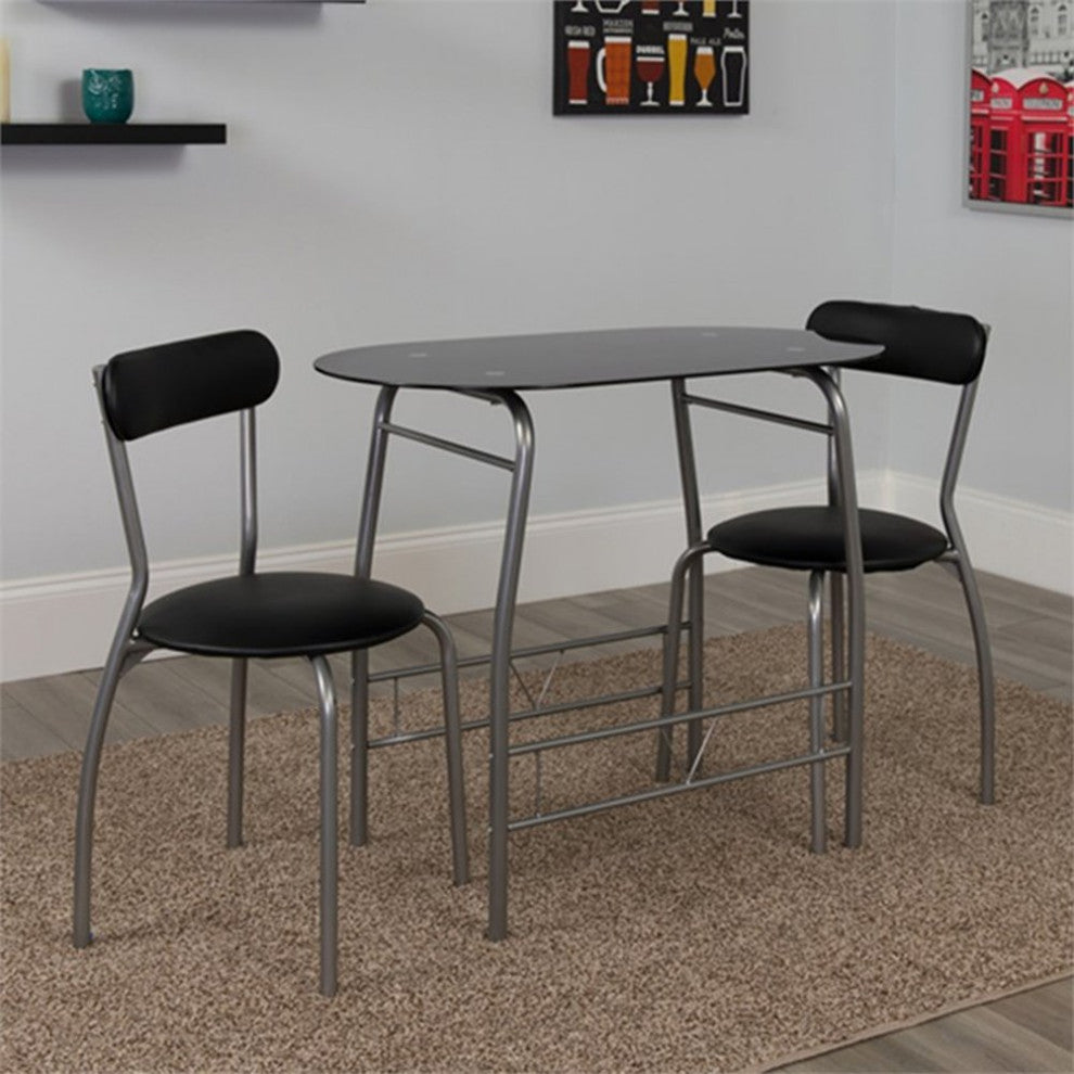 Flash Furniture 3 Piece Glass Top Bistro Set in Black