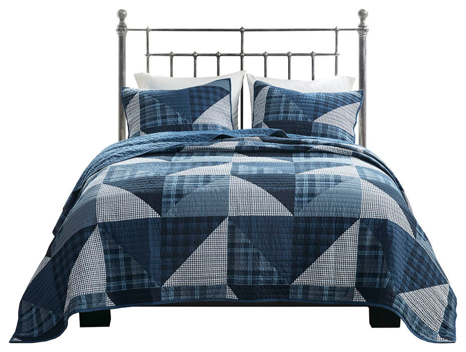 Woolrich Olsen Olsen 3 Piece Oversized Cotton Quilt Set, Blue