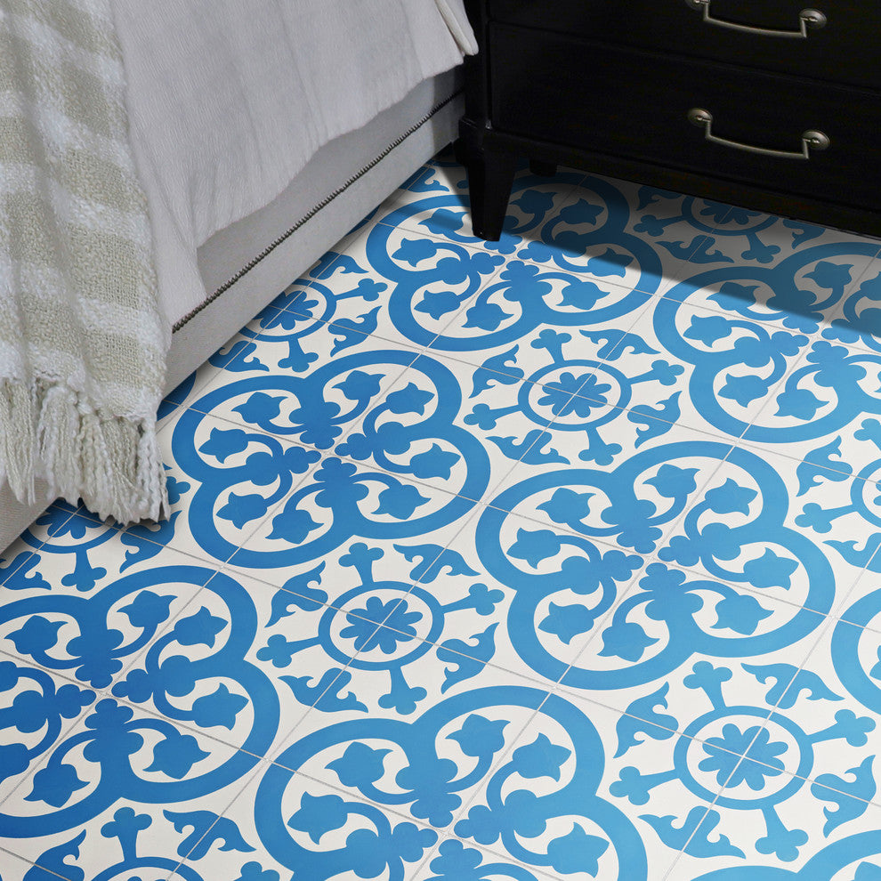 Melah Handmade Cement Tile, Blue/White, Sample
