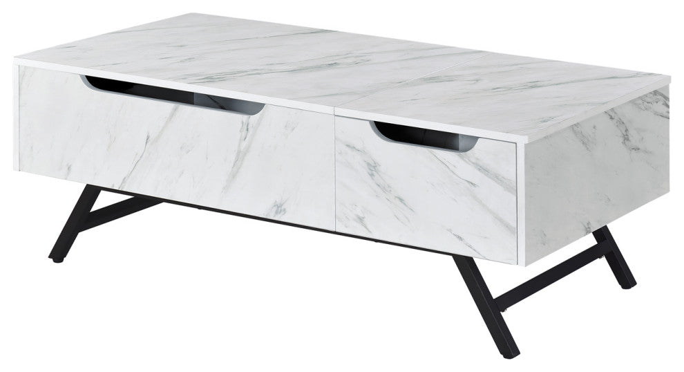 1 Drawer Coffee Table, White and Black