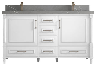 Aberdeen 60 Double Bathroom Vanity in White 2" Piatra Gray