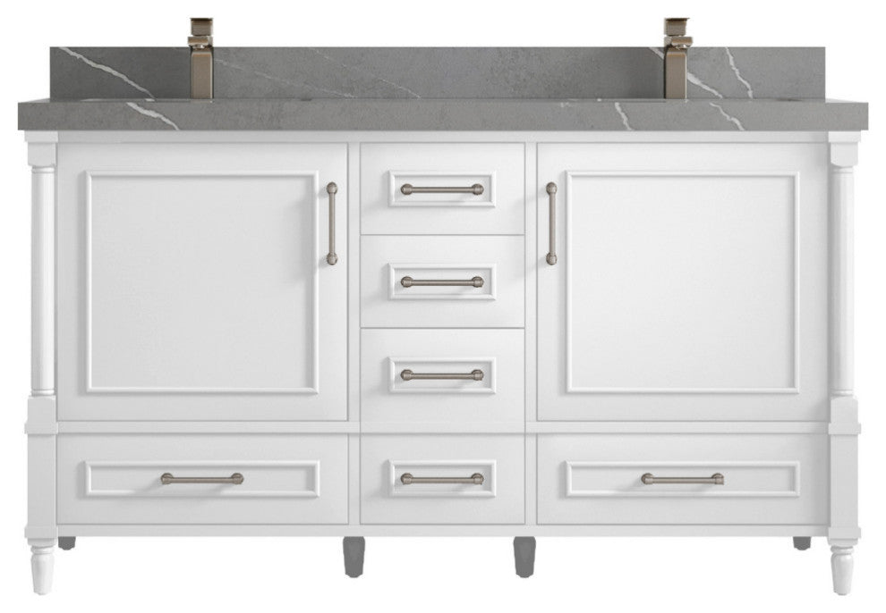 Aberdeen 60 Double Bathroom Vanity in White 2" Piatra Gray