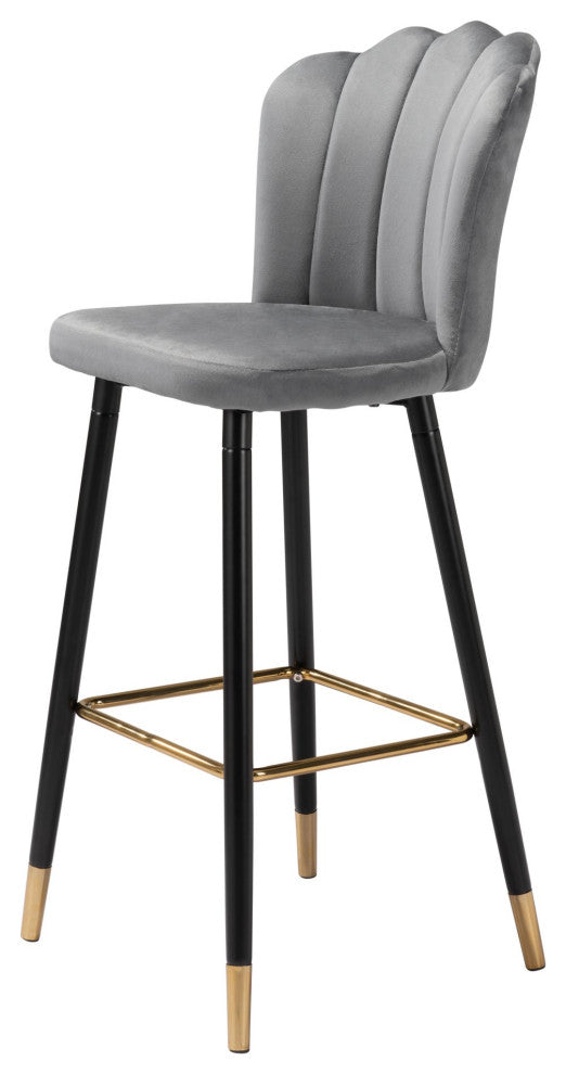 Bar Stool Chair Barstool, Steel Metal, Fabric, Gray, Black, Gold, Cafe