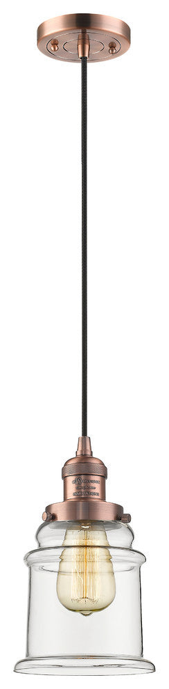 Canton 1-Light LED Mini Pendant, Antique Copper, Glass: Clear