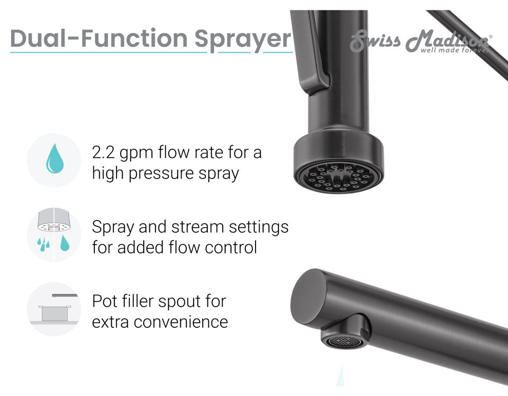 Nouvet Single Handle, Pull-Down Kitchen Faucet With Pot Filler, Gunmetal Grey