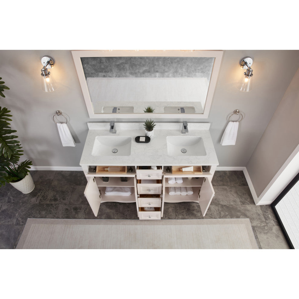 Legion Furniture WS2512 Series Bathroom Sink Vanity, Dreamy White, 60", Artificial Stone Top, Double Sink