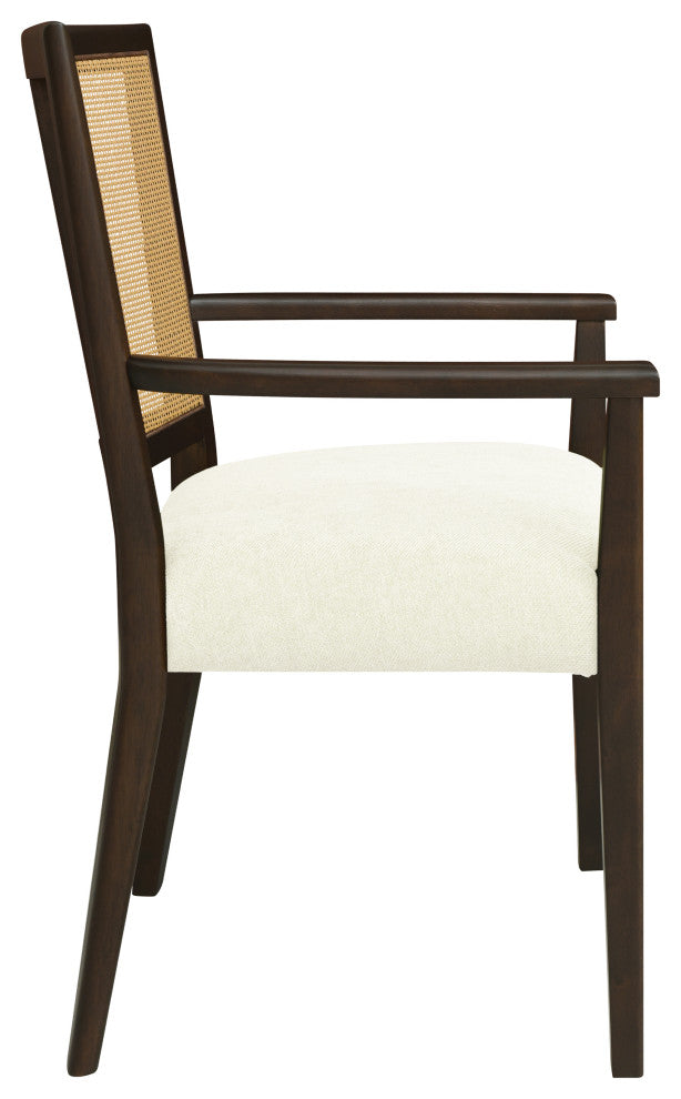 GDF Studio Modern Rattan Backrest Dining Chairs, Set of 2, Dark Brown/Beige