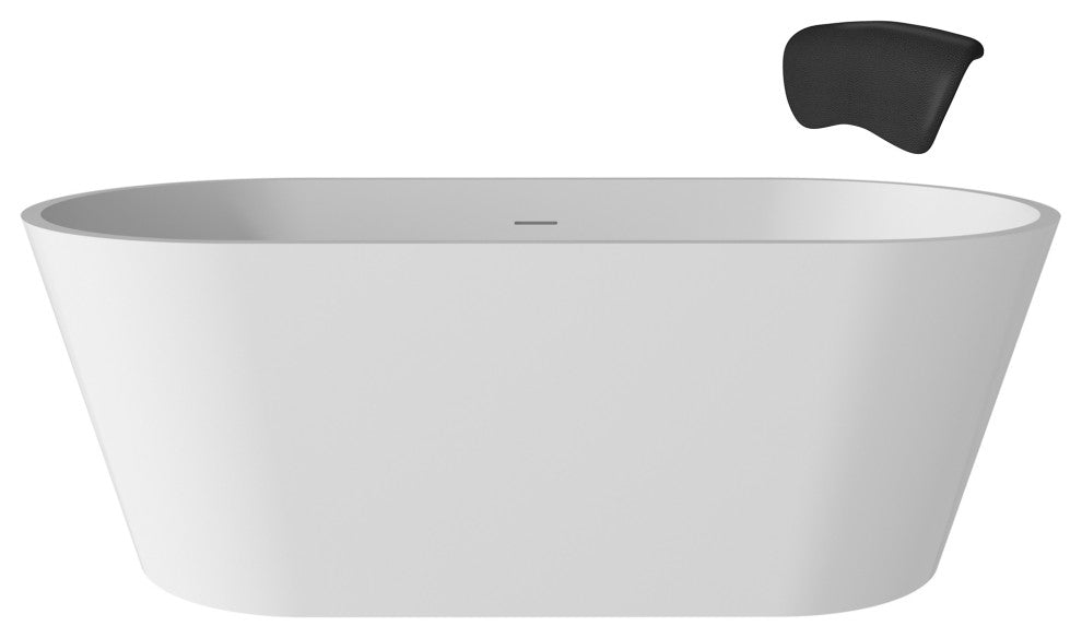 59in White Solid Surface Freestanding Soaking Bathtub with Drain, 67in