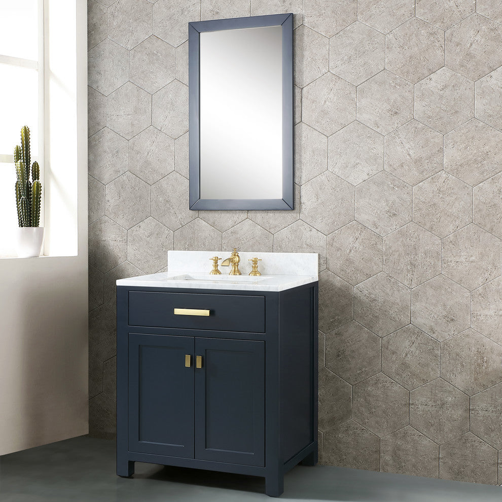 Madison 30" Single Carrara Marble Vanity In Monarch Blue, Vanity F2-0013-06-Fx F