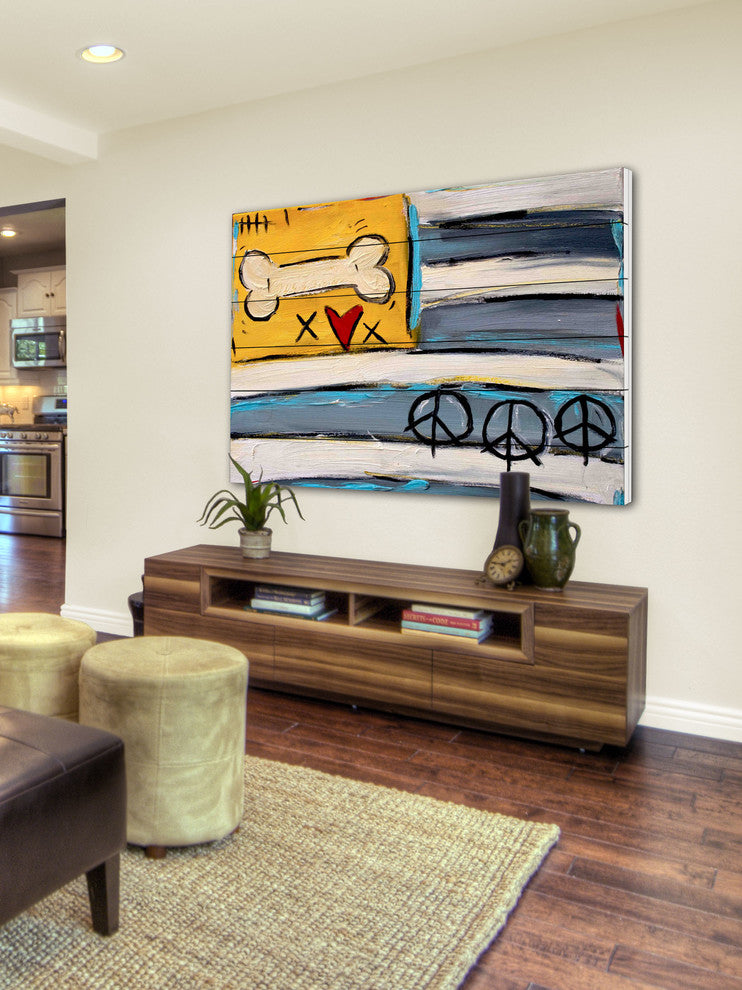 "Peace Bone Flag" Print on White Pine Wood by Tori Campisi