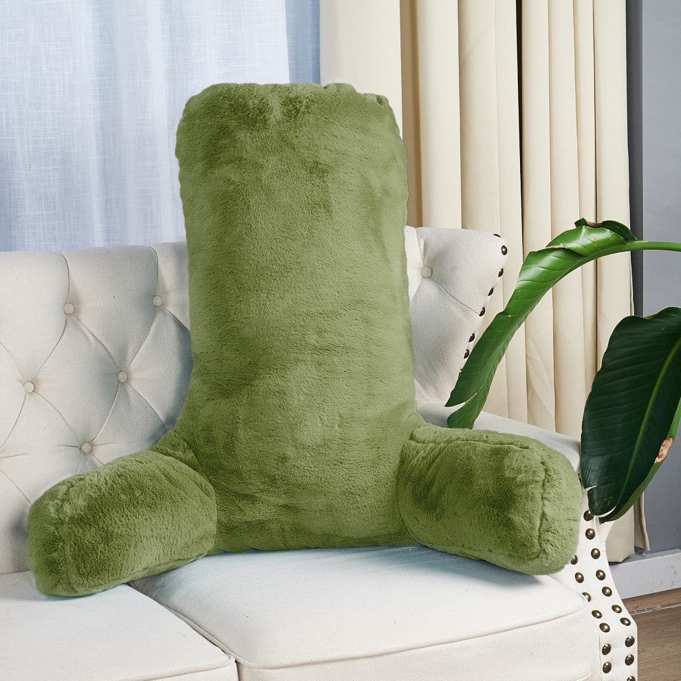 Fox Faux Fur Bedrest, Needs Assembly, Green Moss, 28"x30"x17"