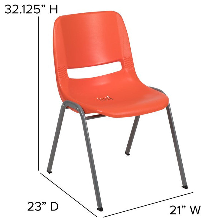 5 Pack Multipurpose Chair, Stackable Design With Plastic Seat & Back, Orange