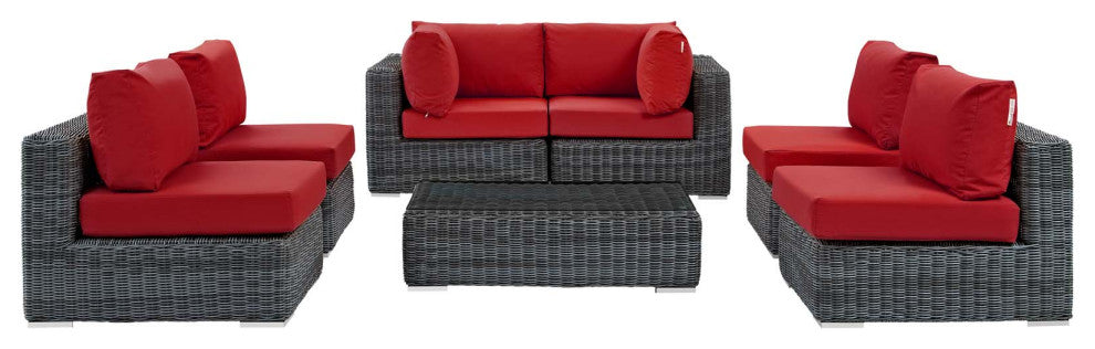 Canvas Red Summon 7 Piece Outdoor Patio Sunbrella Sectional Set