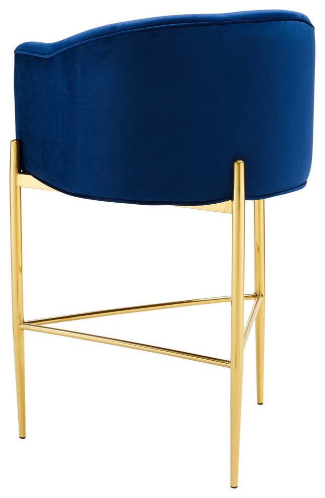 Tufted Bar Stool Chair Barstool, Set of 2, Velvet, Blue Navy, Pub Cafe Bistro