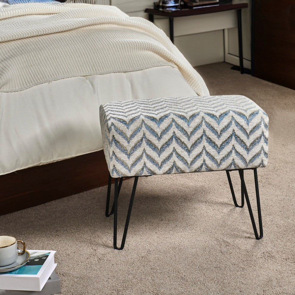 Arusha Jacquard Chenille Ottomans, Light Blue, 19"x13"x7"