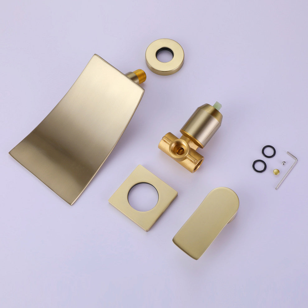 Wall Mounted Single Handle Bathroom Sink Faucet, Brushed Gold
