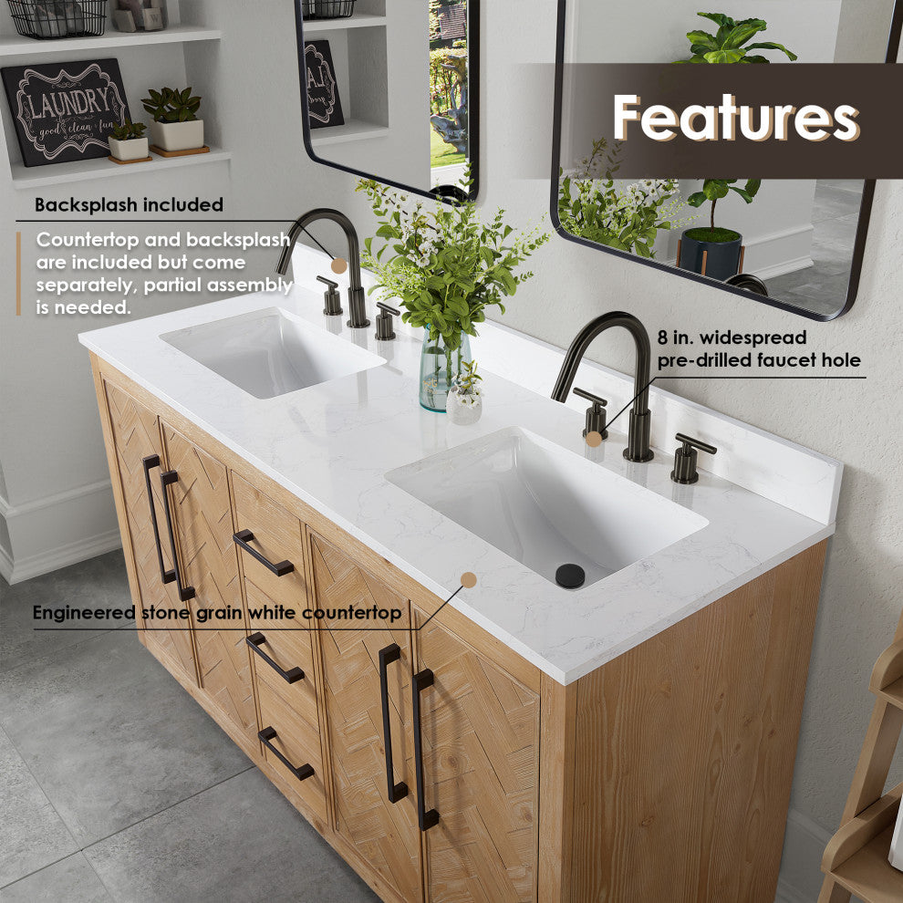 Bellavia Bath Vanity, Weathered Fir, 60", With Mirror