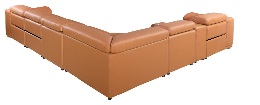 Federico 8-Piece L-Shaped Top Grain Italian Leather Sectional-4 Power Recliners, Camel