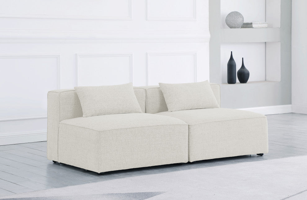Cube Upholstered Modular Sofa, Cream, 2-Piece: 2 Armless Chair, Linen Texured Fabric