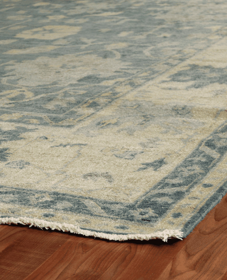Tirana Antique-Style Woven Oushak Rug, Blue and Ivory, 4''x6''
