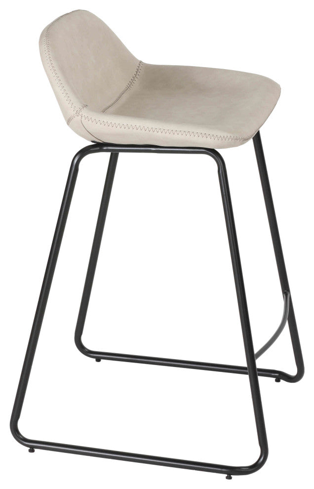 Cortesi Home Ava Counter Stools, Stone Gray Faux Leather, Set of 2