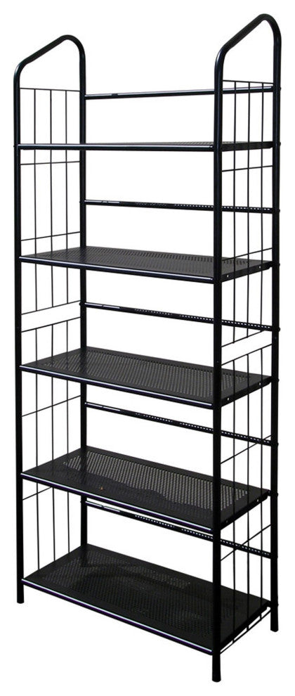Black Five Shelf Metal Standing Book Shelf