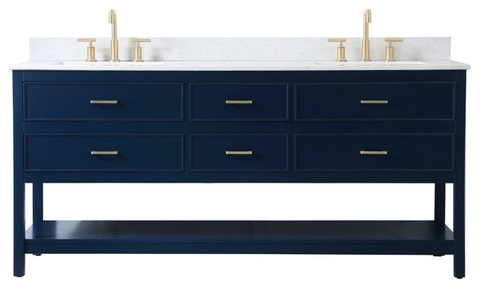 Elegant VF19072DBL-BS 72"Double Bathroom Vanity, Blue With Backsplash