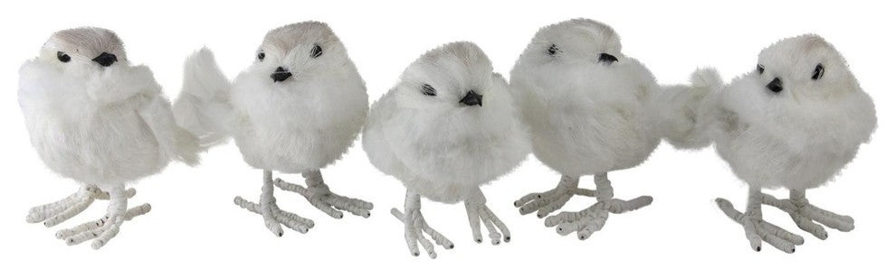 5 White Feather and Wire Bird Christmas Figure Decorations, 3.75"
