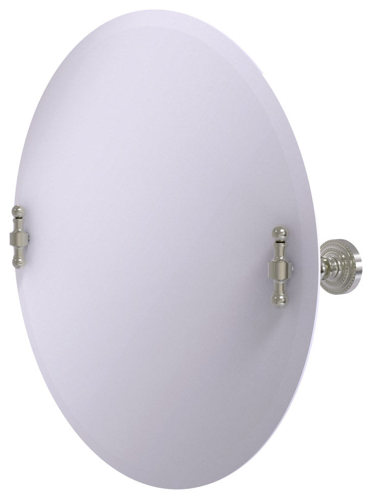 Frameless Round Beveled Edge Tilt Mirror, Satin Nickel
