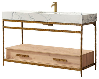 Dhaka Bath Vanity, Stone Top, No Mirror, Yellow Bronze Base, 55", Single Vanity
