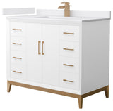 Amici 42" White Single Vanity, White Cultured Marble Top, Satin Bronze Trim