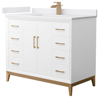 Amici 42" White Single Vanity, White Cultured Marble Top, Satin Bronze Trim