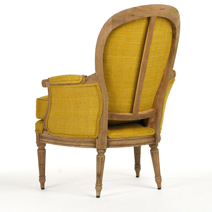 Sebastian Club Chair, Dry Natural Finish, Yellow Raw Silk